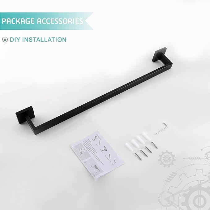 LANC 20 Inche Black Towel Bars for Bathroom Wall Mounted, Matte Black Bath Towel Racks Stainless Steel Total-22” Towel Rails for Kitchen Cabinet Towel Holder Towel Hanger Towel Rods, A8804MB-5P1
