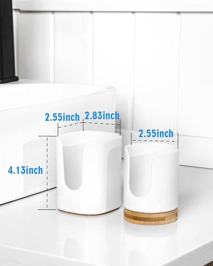 5 oz Square Ceramic Bathroom Cup Dispenser for Kids and Pregnancy - Disposable Paper Cup Holder for Mouthwash Cups on Bathroom Vanity Countertop (1 Pack, White)