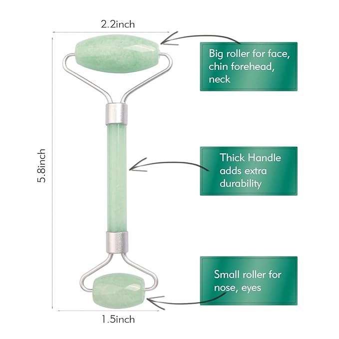 Jade Roller for Face Dpolla Dual-Sided Facial Massager with Small Eye Roller for Reducing Puffy Eyes and Wrinkles, Perfect for Women’s Skin Care Routine