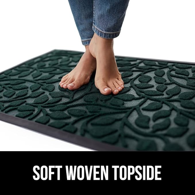 GORILLA GRIP 100% Waterproof All-Season WeatherMax Doormat, 72x24, US Designed Natural Rubber, Stain and Fade Resistant, Low Profile Indoor Outdoor Door Mats, Easy Clean Patio Mat, Moss Vine Leaves