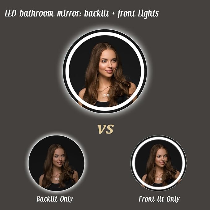 APRILSOUL 36 Inch Round LED Bathroom Mirror with Lights, Makeup Mirror with Front and Backlit, Anti-Fog, 3 Colors and Dimmable Light