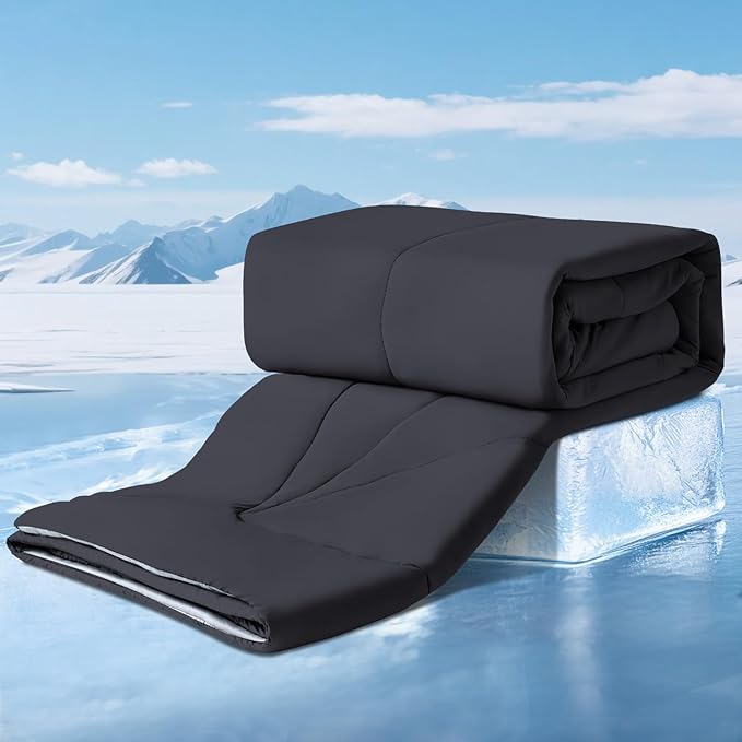 Elegear Cooling Comforter Twin Absorbs Body Heat to Keep Cool, Cooling Blanket for Hot Sleepers Japanese Arc-Chill 3.0 Cool Tech Fabric Summer Comforter Hypo-Allergenic Cooling Quilt - Black/Gray