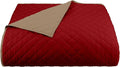 Martex Reversible Coverlet – Full Queen Size Quilt - Lightweight Full Size Bedding– Durable Queen Size Quilts for Bed – Soft - Easy Care Bedding – Khaki/Red
