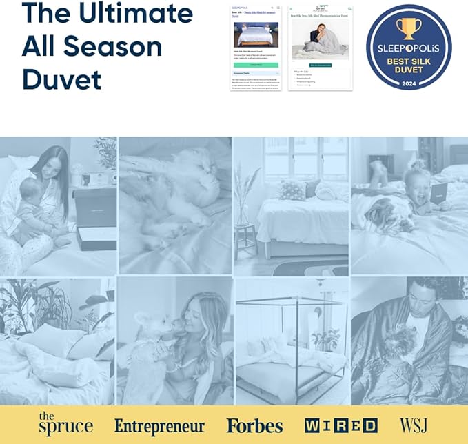 Vesta All-Season Silk Comforter, Quilt and Duvet Insert for Hot Sleepers, 100% Silk Fill with 100% Cotton Shell, Luxuriously Soft, Moisture-Wicking, Queen Size (White, Silk Weight: 3.2lbs)