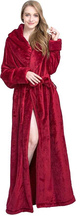 Women's Plush Robe Extra Long Robe with Pockets Thicken Soft Warm Bathrobe