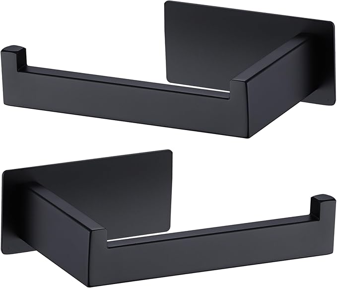LANC Self-Adhesive Toilet Paper Holder, Matte Black Toilet Tissue Holder for Bathroom Kitchen Stick on Paper Roll Holder with No Drilling Rustproof Stainless Steel Left and Right 2 Pack, A8307MB-LRP2