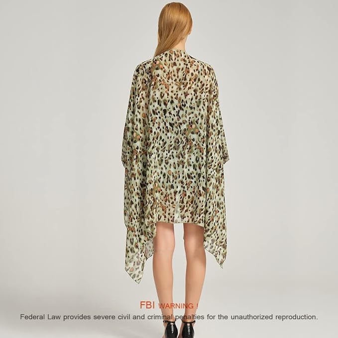 Women's Bohemian Floral Chiffon Beach Cover up Swimsuit Kimono Summer Swimwear Cardigans