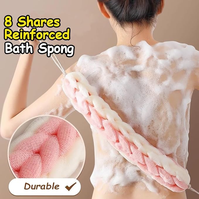 AARAINBOW 2 Packs Upgraded Long Stretch Back Sponge with Rope Handles Back Scrubber Bath Shower Mesh Sponge Exfoliating Body Scrub Stretch Braided Loofah for Men Women Braided Mesh Shower (Gray+Pink)