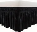 MEILA Wrap Around Bed Skirt Three Fabric Sides Elastic Dust Ruffled 14 Inch Tailored Drop,Easy to Install Fade Resistant-Black, Queen/King