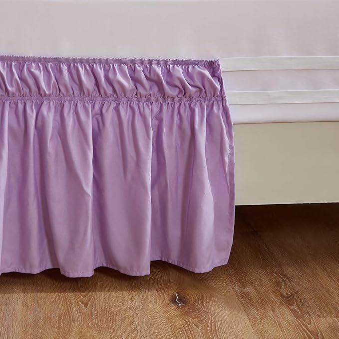 MEILA Wrap Around Bed Skirt Three Fabric Sides Elastic Dust Ruffled 16 Inch Tailored Drop,Easy to Install Fade Resistant-Light Purple, Queen/King