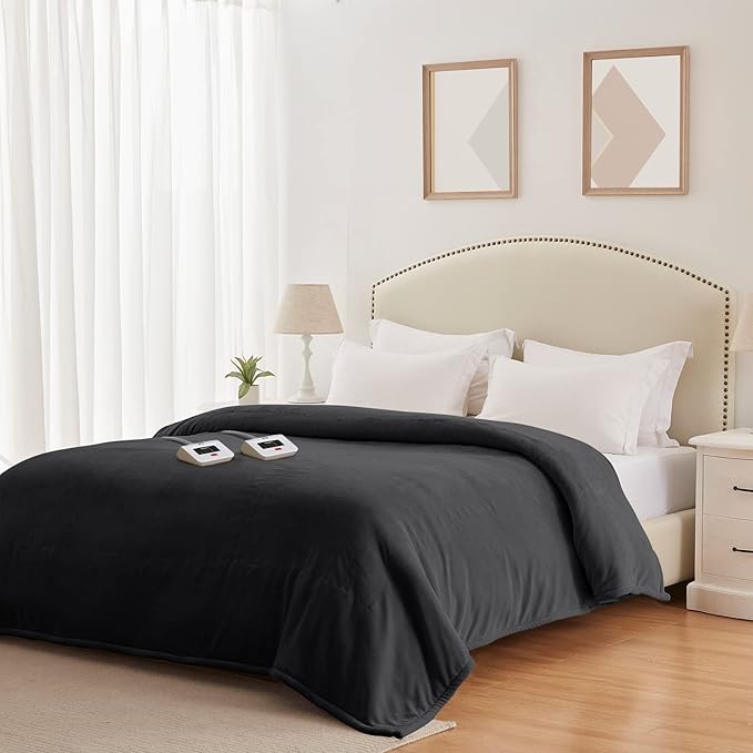 Sealy Heated Electric Blanket Queen Size, Flannel Electric Blanket with 10 Heating Levels & 1-12 Hours Auto Shut Off, Fast Heating Warming Blanket, Machine Washable, Grey, 84 x 90 Inch