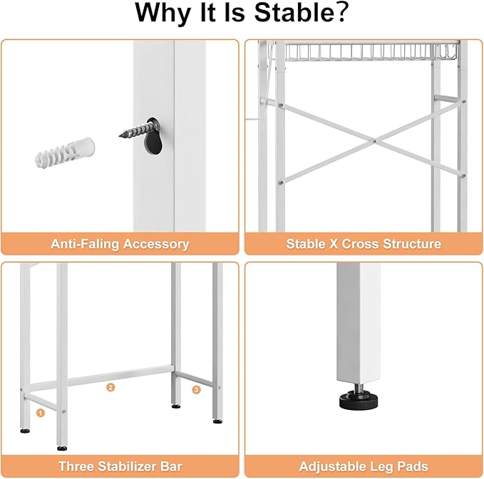 Over-The-Toilet Storage Rack, 4-Tier Bathroom Organizer Shelf Over Toilet with Adjustable Shelf and Basket, Freestanding Space Saver Bathroom Shelves Above Toilet for Room (Pure White)
