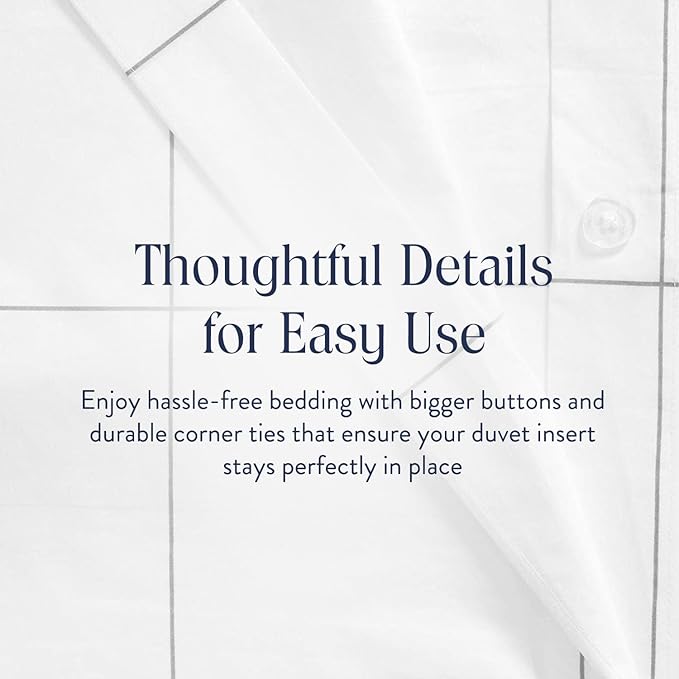 Brooklinen Luxury Sateen Duvet Cover - 100% Cotton, Twin/Twin XL Size in Window Pane with Extra-Long Corner Ties and Button Closure - Best Twin/Twin XL Duvet Covers