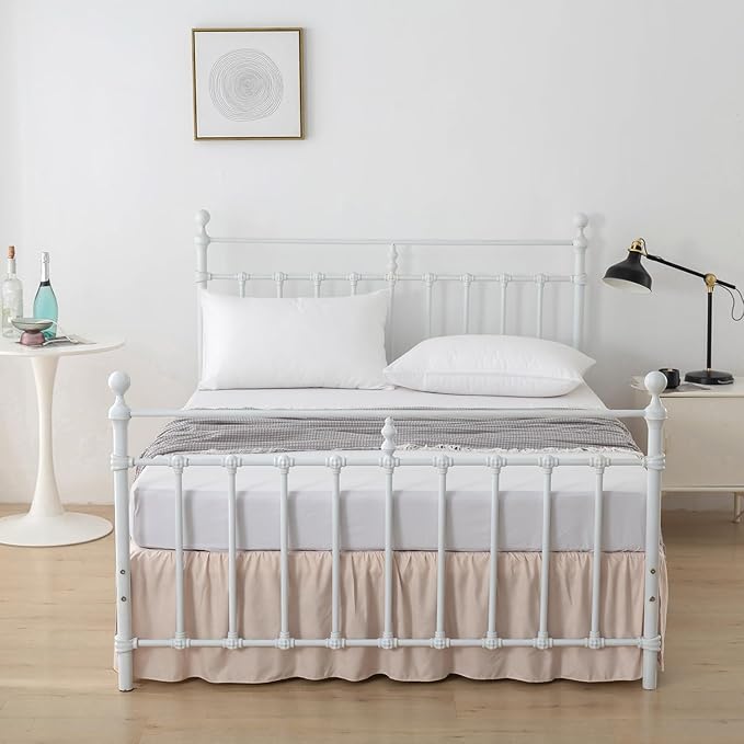 Bed Skirt King Size Ruffled Bed Skirts with Split Corners, 18 Inch Drop Dust Ruffle Bed Skirt with Platform, Cream, 18" King