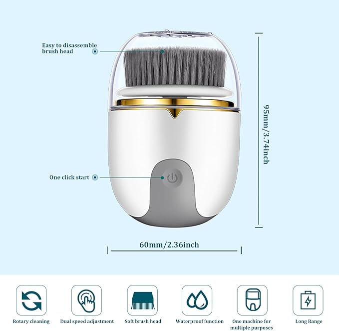 Facial Cleansing Brush 2 Modes Waterproof Electric Face Scrubber, USB Rechargeable Exfoliating Face Brush Cleanser with 3 Heads for Exfoliating, Cleansing, Massaging ...