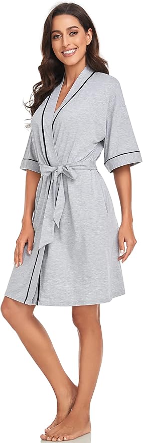 COLORFULLEAF Womens Bamboo Short Robes Lightweight Kimono Cotton Robe Soft Knit Bathrobe Ladies Loungewear with Pockets