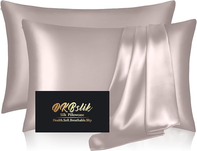 Silk Pillowcase 2 Pack, Mulberry Silk Pillow Cases Queen Size Set of 2, Anti Acne Silk Pillowcase for Hair and Skin, Natural Silk Satin Pillowcases for Sleeping Women 2 Pack with Zipper, Taupe