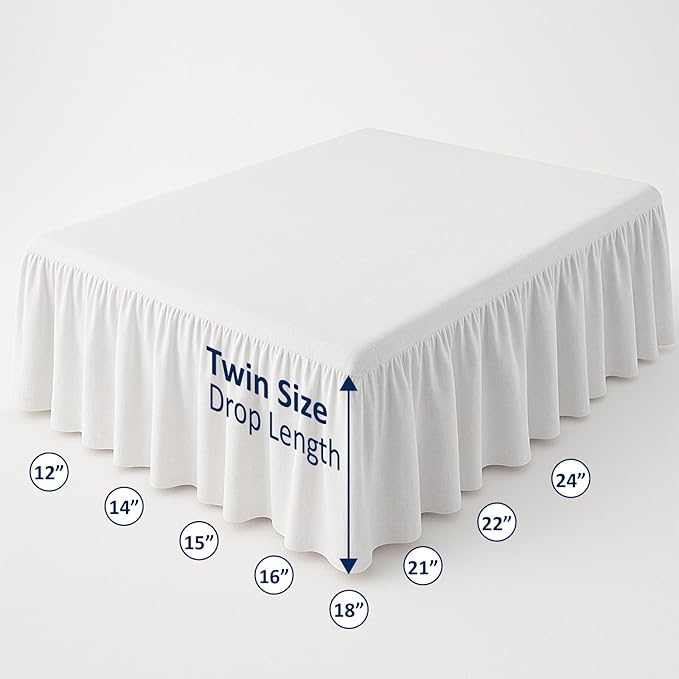 Ruffled Bed Skirt with Split Corners-Dust Ruffle - 15" Drop 100% Microfiber Soft,Sheen & Luxurious Look - Bed Skirts (White -Twin)