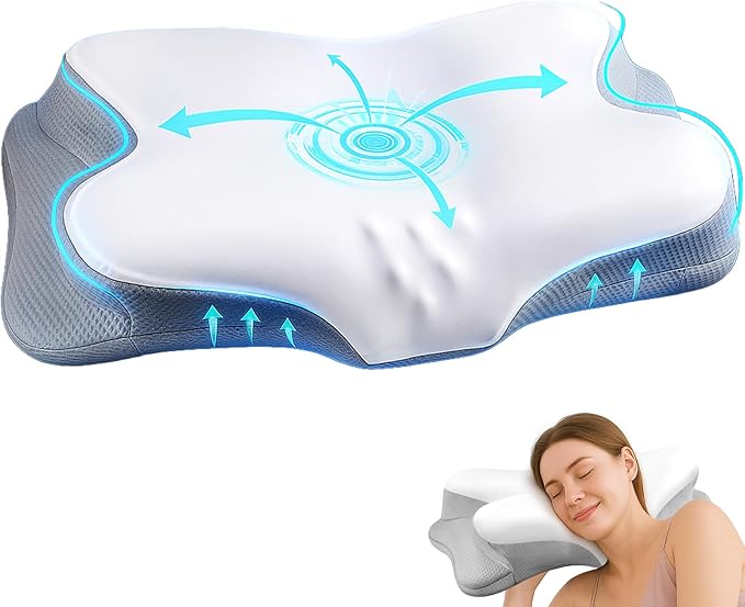 Cervical Neck Pillow for Pain Relief - Ergonomic Cooling Support, Contour Design for Side & Back Sleepers,Grey
