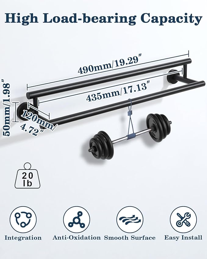 Alise Double Bath Towel Bars Towel Racks for Bathroom Lavatory,Wall Mount Towel Holder SUS304 Stainless Steel Towel Hanger Rail 20 Inch,GYT6902-500-B Matte Black