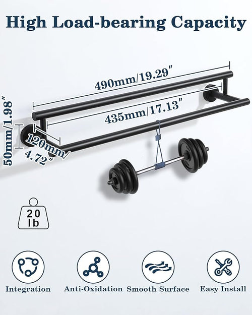 Alise Double Bath Towel Bars Towel Racks for Bathroom Lavatory,Wall Mount Towel Holder SUS304 Stainless Steel Towel Hanger Rail 20 Inch,GYT6902-500-B Matte Black