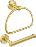Leyden Toilet Paper Holder Towel Ring Brushed Gold Bathroom Hardware Hand Towel Holder Bathroom Accessories Set Wall Mount Stainless Steel 2 Pieces