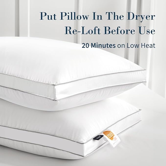 Globon Luxury Feather Down Pillow King Size,Firm Gusseted Bed Pillows for Sleeping, Hotel Collection Fluffy Pillow, 18"X34", Set of 2