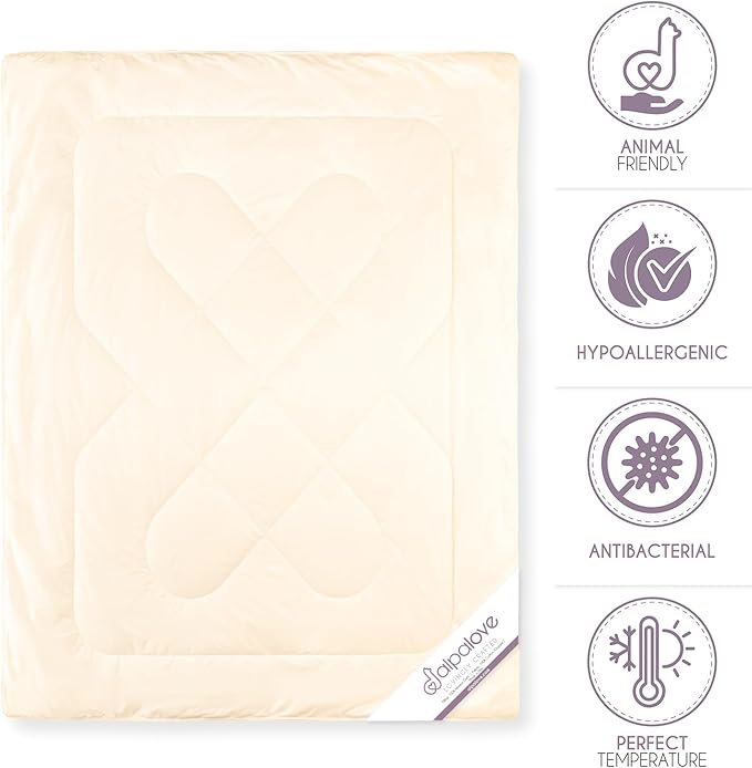 King Lightweight 100% Fine Alpaca Duvet - Premium Cotton Cover, 2,89 lb Filling, Ideal for Summer, Breathable & Temperature -Regulating, 107 x 94 inches