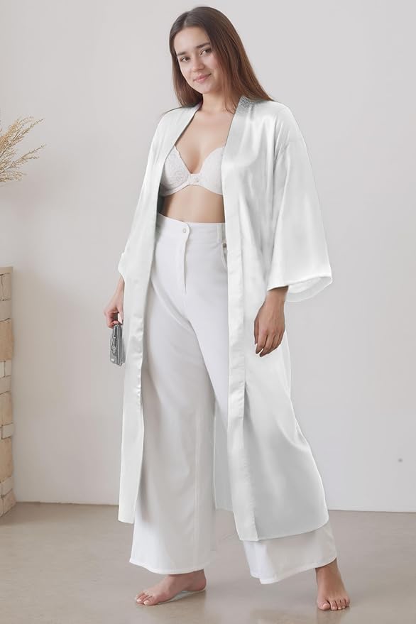 PRODESIGN Satin Kimono Robe Women Long Silky Kimono Bathrobe Sleepwear Wedding Bridesmaid Robe