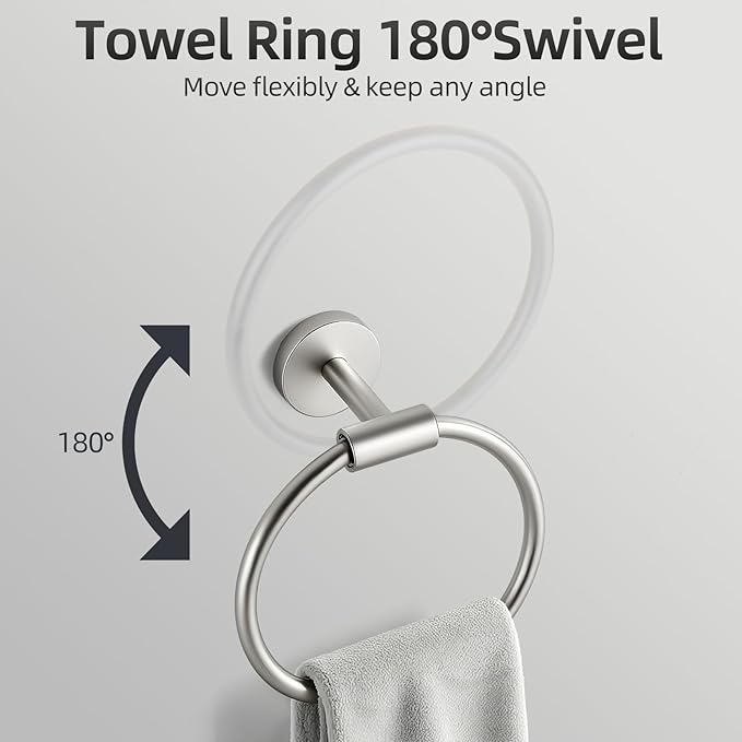 Brushed Nickel Bathroom Hardware Accessories Set, Bathroom Towel Holder Set 5 Pieces, SUS304 Stainless Steel Towel Bar Set Wall Mounted-19 Inch Towel Bar, Paper Towel Holder, Towel Hooks, Towel Ring