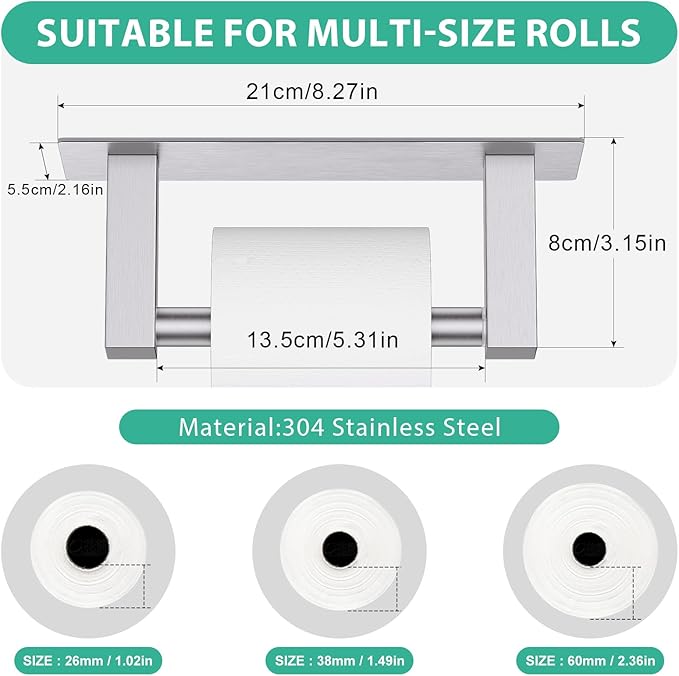 Brushed Nickel Self Adhesive Toilet Paper Holder, Stainless Steel Bathroom Toilet Paper Holder Stick On Wall Mount, Commercial Toilet Paper Dispenser Peel Stick Toilet Paper Holder Adhesive