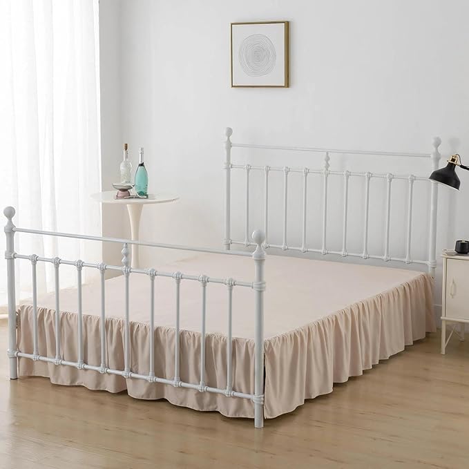 Bed Skirt King Size Ruffled Bed Skirts with Split Corners, 14 Inch Drop Dust Ruffle Bed Skirt with Platform, Cream, 14" King
