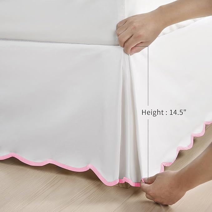 HIG Off-White Chic Twin XL Bed Skirt - Easy Fit Scallop Edge Pleated Bedskirts, 14 Inch Drop Anti-Slip Dust Ruffle, Thick Fabric for Enhanced Privacy, Pre-Washed for Long-Lasting Use(N60022)