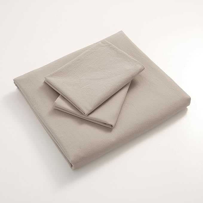 JIYUAN 100% Washed Cotton Duvet Cover Set 3 Pieces Full, 1 Duvet Cover 80x90 Inches (Comforter Not Included) and 2 Pillowcases,Linen Feel Bedding Set Comfy and Breathable, Heathered Tannish Linen Grey