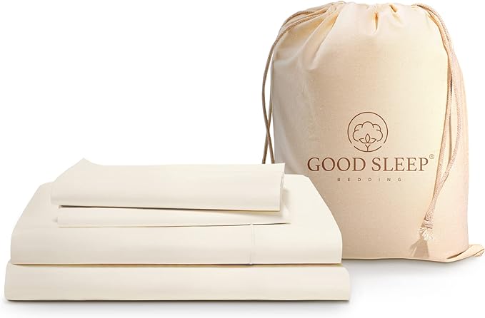 Good Sleep Bedding California King Sheets - 100% Egyptian Cotton Sheets California King Size, 4Pc, Cal King Sheet Set, Luxury Sateen Weave, 16" Deep Pocket California King Bed Sheets - Ivory