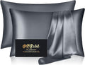 Silk Pillowcase 2 Pack, Natural Mulberry Silk Pillow Cases, Anti Acne Silk Pillowcase for Hair and Skin, King Size Silk Satin Pillowcase Set of 2 with Zipper, Gifts for Sleeping Women, Space Grey