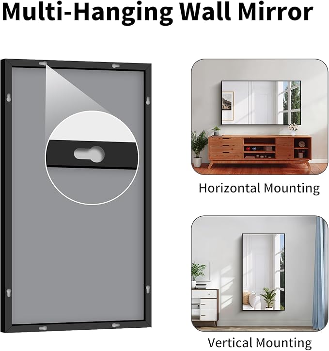 Koonmi Black Framed Bathroom Mirror - Shatterproof 30"x55" Tempered Glass, HD No Distortion, Horizontal/Vertical Mount, Modern Matte Aluminum Alloy Frame