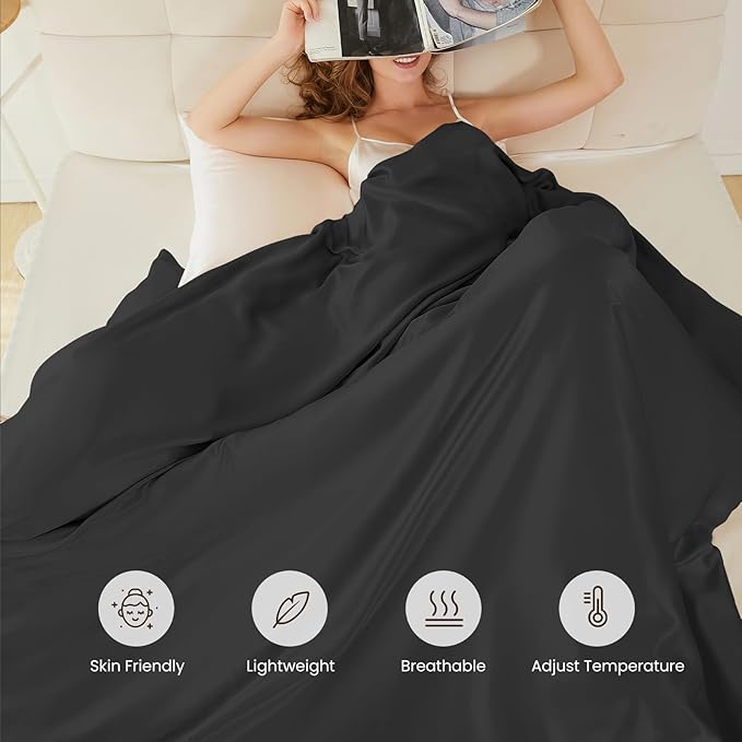 THXSILK 100% Pure Mulberry Silk Duvet Cover Set 3 Piece, 6A+ Grade Luxury Soft Bedding Silk Sheets for Hair and Skin, 1 Pcs Duvet/Quilt/Comforter Cover with 2 Zippered Pillowcases (Black, Twin)