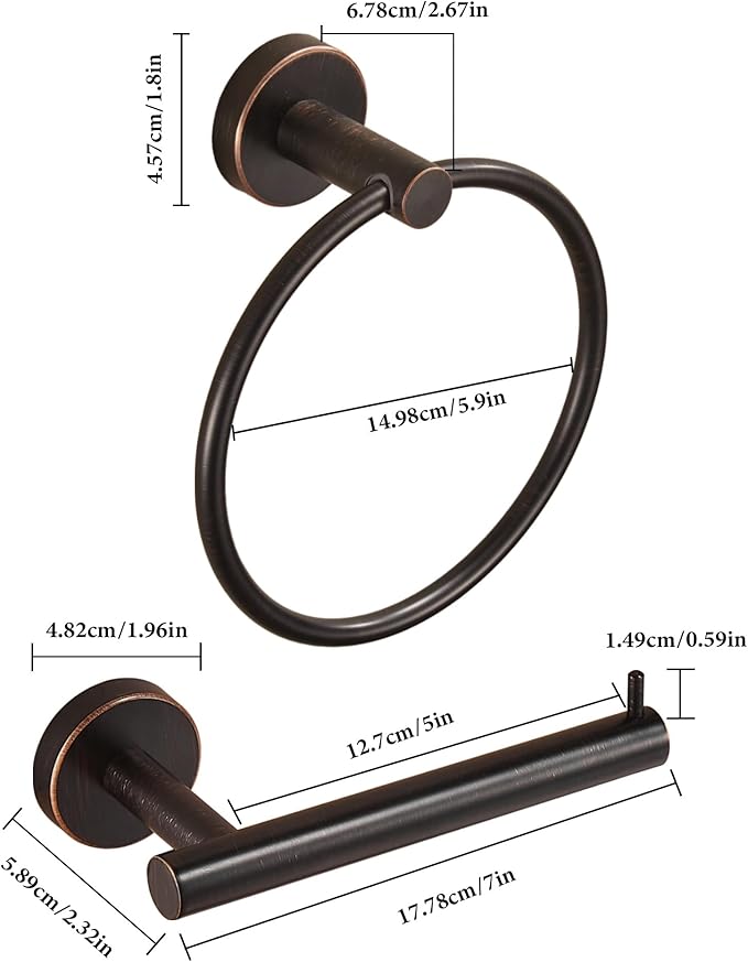 WINCASE Toilet Paper Holder Towel Holder, Oil Rubbed Bronze Bathroom Hardware Set, Hand Towel Ring Toilet Paper Roll Holder Wall Mount, Rustic Farmhouse Rustproof Stainless Steel Bathroom Accessories