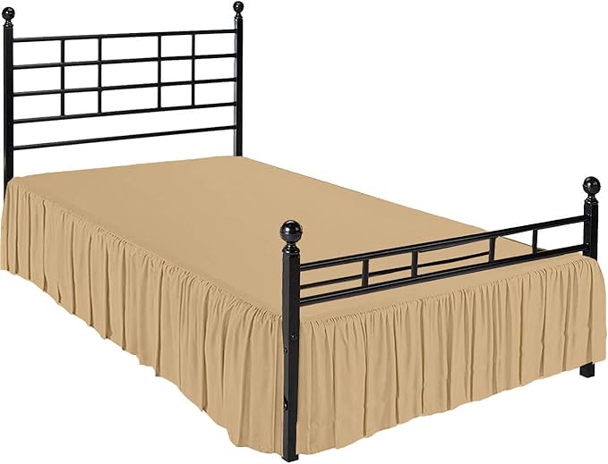 Ruffled Bed Skirt with Split Corners, Taupe, Queen 21 Inch Drop Bedskirt, Hotel Quality Brushed Microfiber Wrinkle Free Dust Ruffle Bed Skirt Queen Size