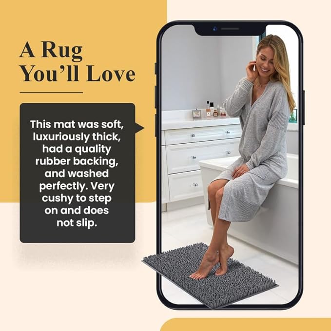 MAYSHINE Plush Shaggy Chenille Bath Mat | Extra Soft, Super Absorbent, Non-Slip Bathroom Rug | Fluffy Microfiber, Area Rug Sets for Bathroom Floor, Kitchen, Living Room | 32"x20" | Spa Blue