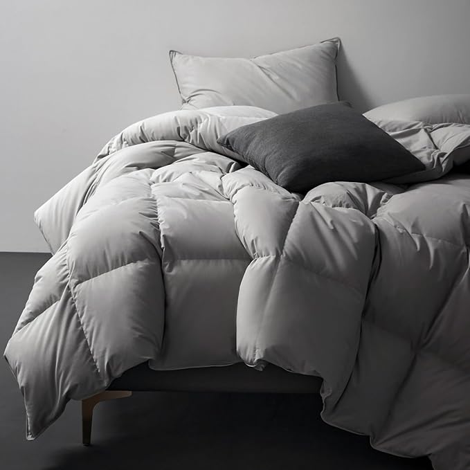Royoliving Premium Feathers Down Duvet Insert Comforter King Size Gray All Season Medium Warmth Winter Grey 100% Cotton Cover with Corner Tabs (106x90, 60 oz)