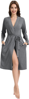 WiWi Women's Robe Long Sleeve Bathrobe with Pockets Soft Kimono Spa Lightweight Robes Bamboo Viscose Loungewear S-XXL