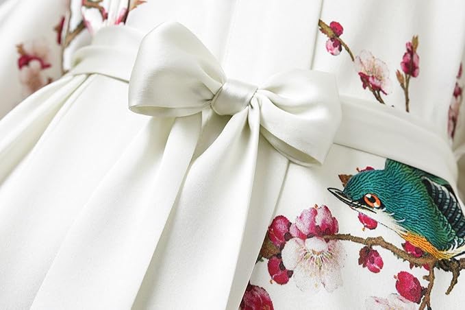 Women's Silk Kimono Robe Long Bathrobe Nightgown 100% Mulberry Silk for Women - Classic Floral Pattern
