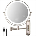 30X Wall Mounted Makeup Mirror with Lights,3 Color Modes Dimmable & Adjustable Double Side, Bathroom Vanity Makeup Mirror with 360 Rotation Extendable Swivel Arm,Magnifying Mirror - Brushed Nickel