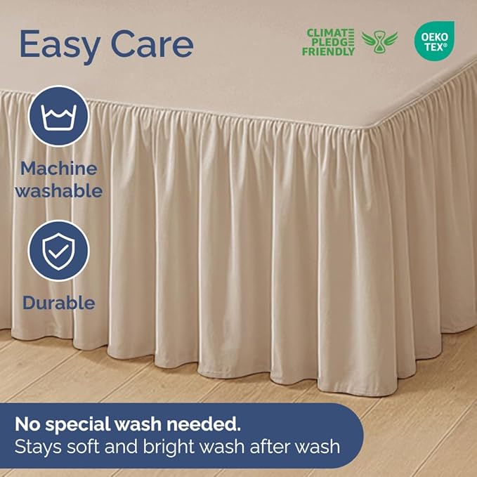 Bedskirt Queen Size Ruffle - 18 inch Drop Dust Ruffle Bed Skirt with Platform - Ultra-Soft, Easy Fit, Premium Hotel Quality - Wrinkle, Fade & Shrink Resistant - for Women, Men, Kids and Teens - Cream