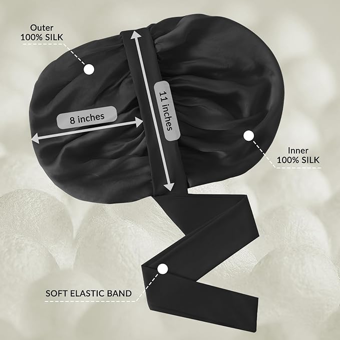 100% Mulberry Silk Bonnet for Sleeping for Women, Double-Layer Real Silk Hair Bonnet Sleep Cap Hair Wrap
