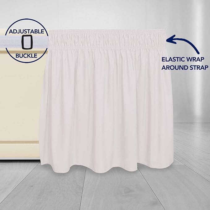 PureFit Wrap Around Ruffled Bed Skirt with Adjustable Elastic Belt - 22 Inch Drop Easy to Put On, Wrinkle Free Bedskirt Dust Ruffles, Bed Frame Cover for Twin,Twin XL and Full Size Beds, Baby Pink