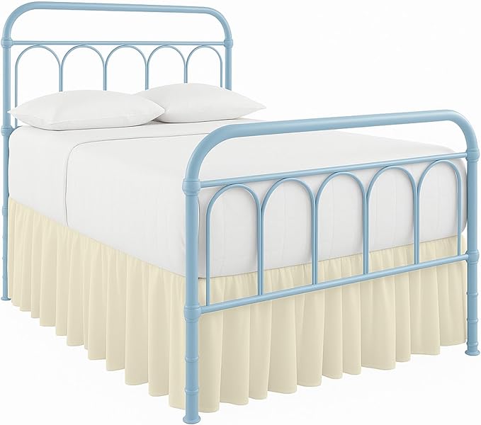 Cottingon Ruffled Bed Skirt with Split Corners-Dust Ruffle - 14" Drop 100% Microfiber Soft,Sheen & Luxurious Look - Bed Skirts (Ivory -Twin)