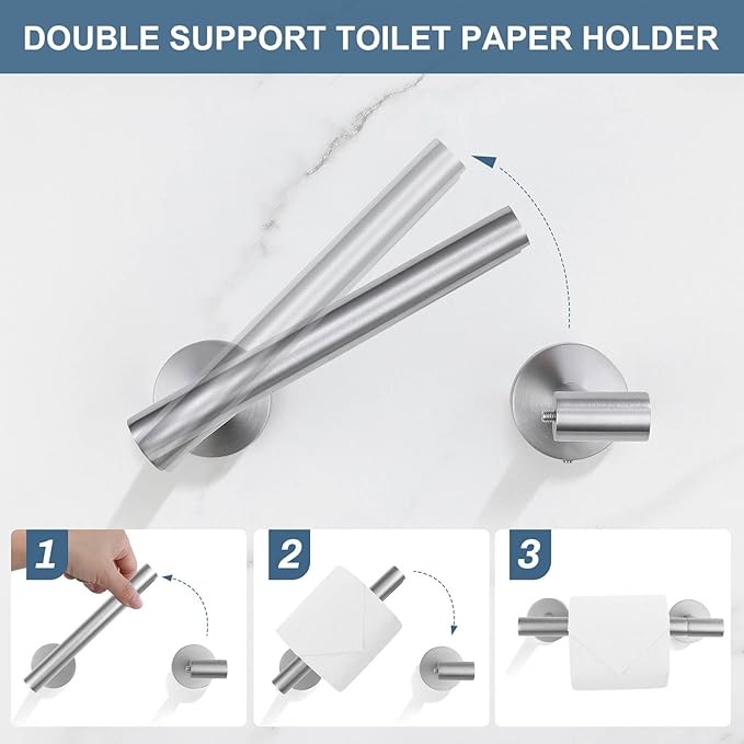 Brushed Nickel Bathroom Hardware Accessories Set, 5 Pieces Round Towel Bar Set Toilet Paper Holder Towel Rail Set for Bathroom Stainless Steel Wall Mounted Bathroom Set,23.6 in